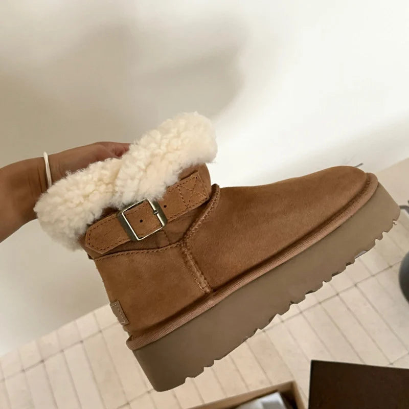 UGG Furry Belted Platform Snow Boot – Warm-Lined Women's Winter Boot | Gray, Chestnut, Brown