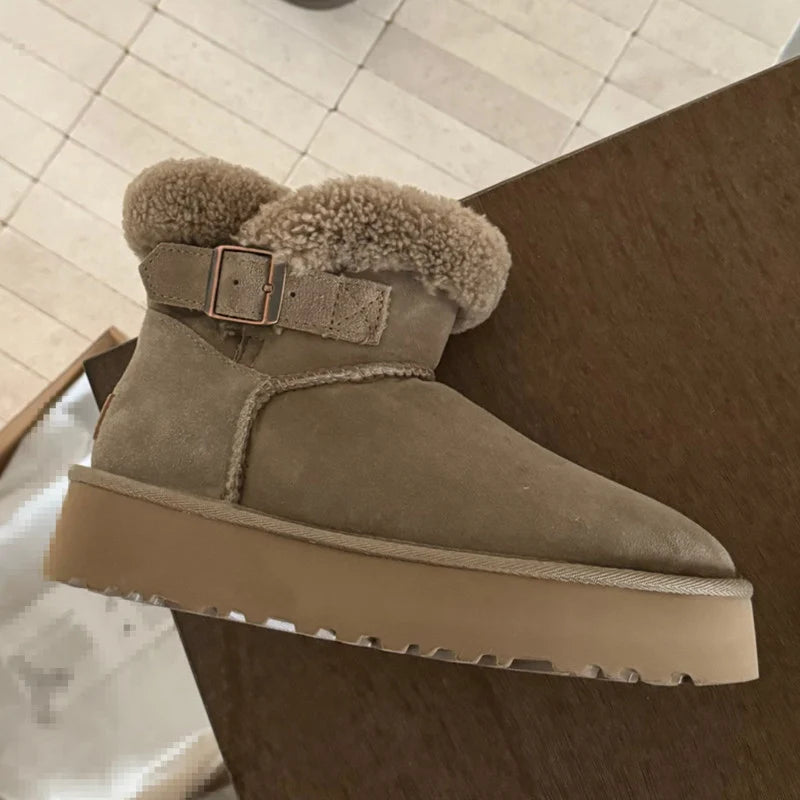 UGG Furry Belted Platform Snow Boot – Warm-Lined Women's Winter Boot | Gray, Chestnut, Brown