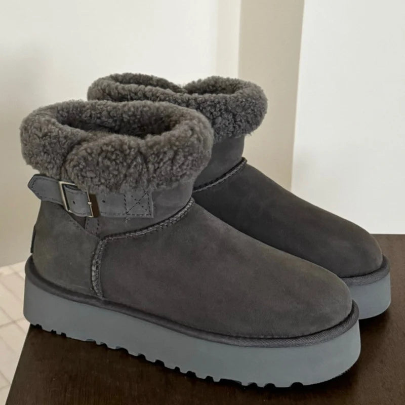 UGG Furry Belted Platform Snow Boot – Warm-Lined Women's Winter Boot | Gray, Chestnut, Brown