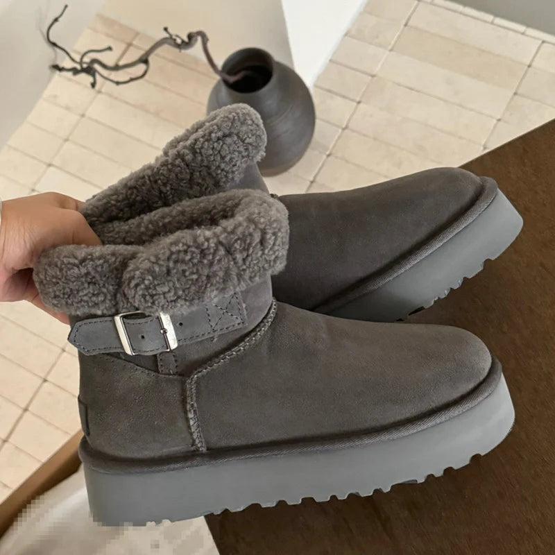 UGG Furry Belted Platform Snow Boot – Warm-Lined Women's Winter Boot | Gray, Chestnut, Brown