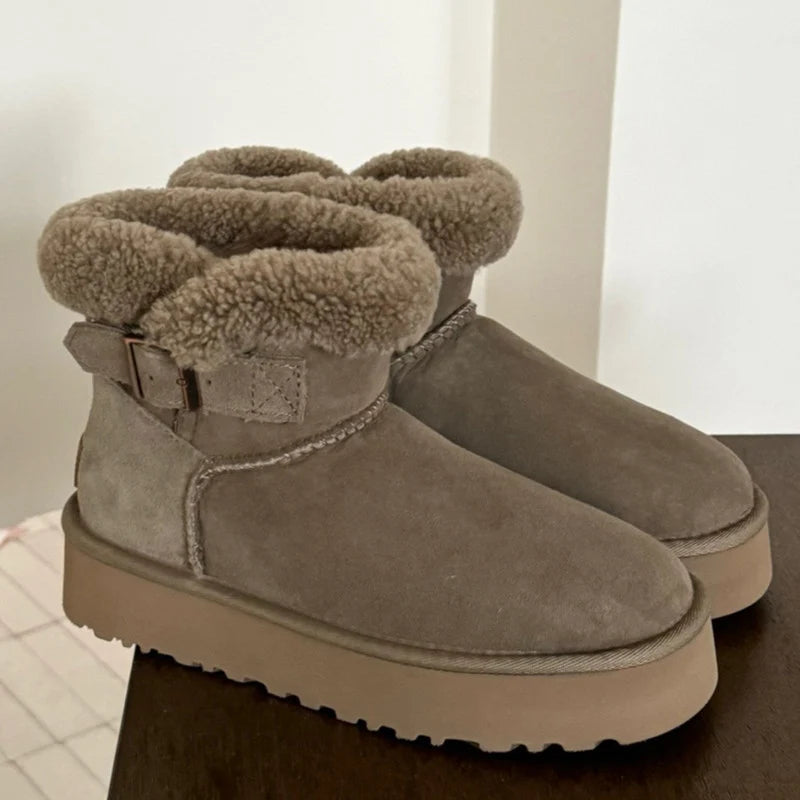 UGG Furry Belted Platform Snow Boot – Warm-Lined Women's Winter Boot | Gray, Chestnut, Brown