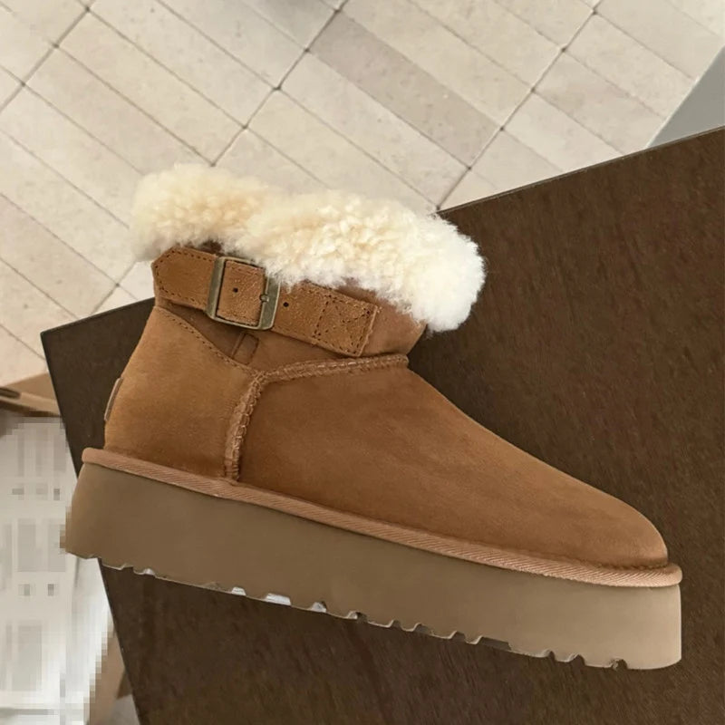 UGG Furry Belted Platform Snow Boot – Warm-Lined Women's Winter Boot | Gray, Chestnut, Brown