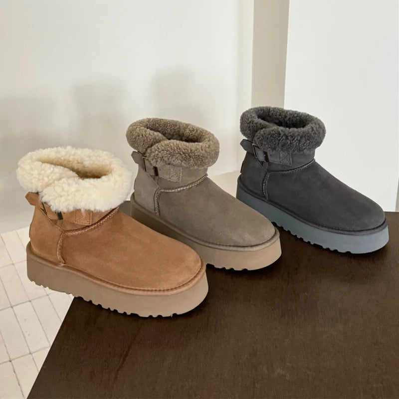 UGG Furry Belted Platform Snow Boot – Warm-Lined Women's Winter Boot | Gray, Chestnut, Brown