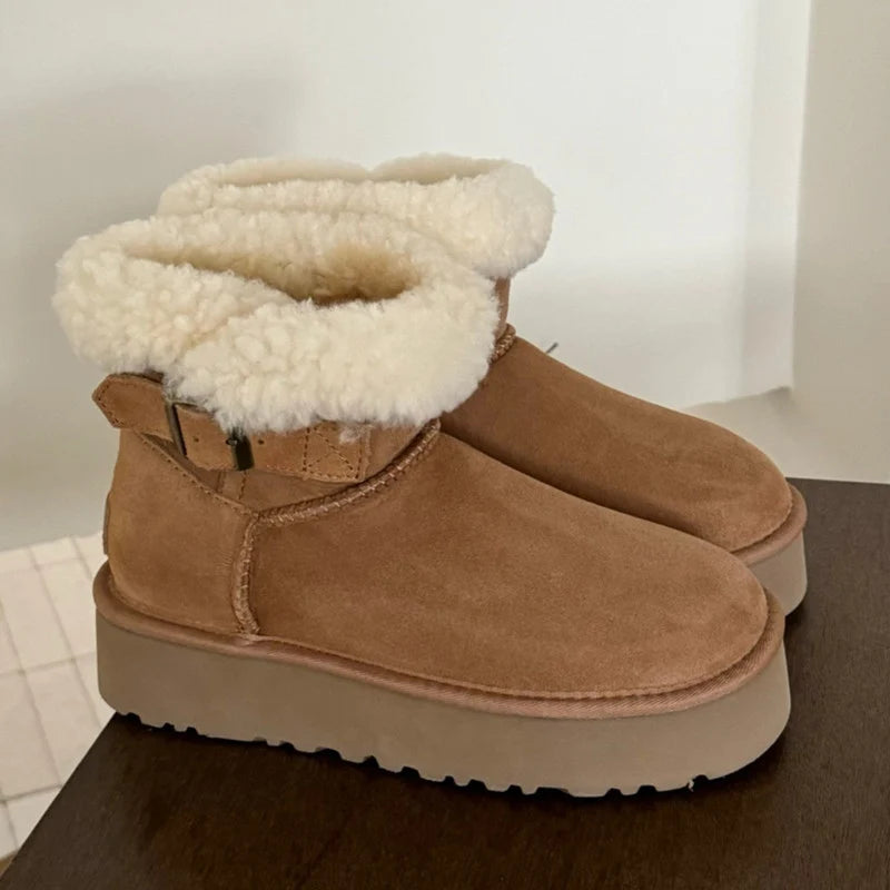 UGG Furry Belted Platform Snow Boot – Warm-Lined Women's Winter Boot | Gray, Chestnut, Brown