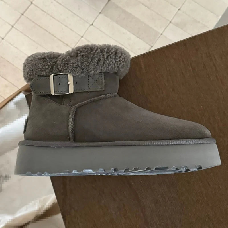 UGG Furry Belted Platform Snow Boot – Warm-Lined Women's Winter Boot | Gray, Chestnut, Brown