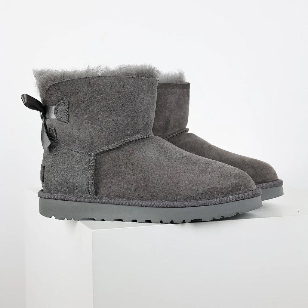 UGG Bailey Bow Mini Snow Boots – Women's Warm-Lined Winter Boot with Bow Detail in Gray