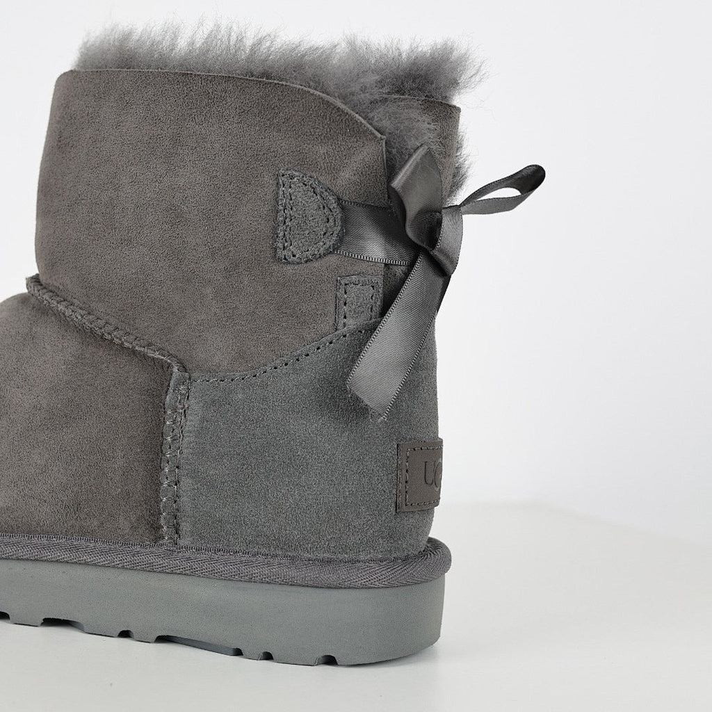 UGG Bailey Bow Mini Snow Boots – Women's Warm-Lined Winter Boot with Bow Detail in Gray