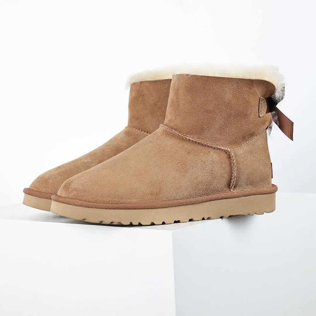 UGG Bailey Bow Mini Ankle Boot – Shearling-Lined, Chestnut