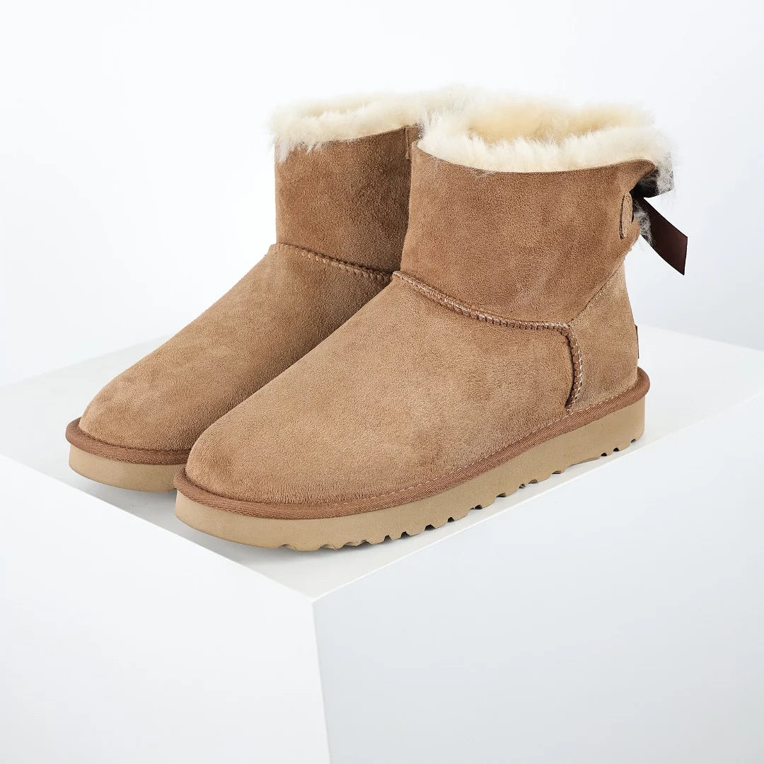 UGG Bailey Bow Mini Ankle Boot – Shearling-Lined, Chestnut