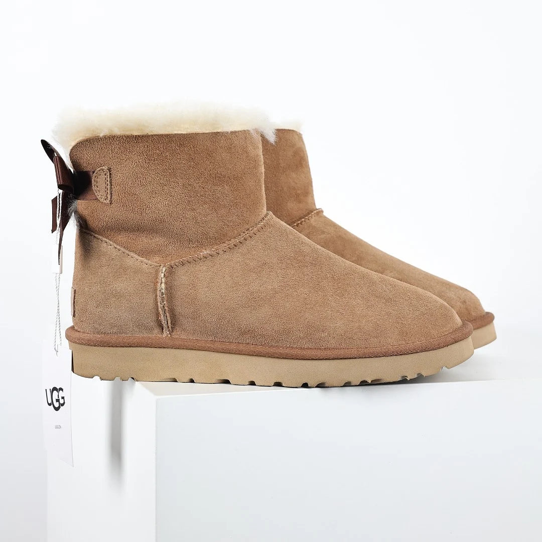 UGG Bailey Bow Mini Ankle Boot – Shearling-Lined, Chestnut