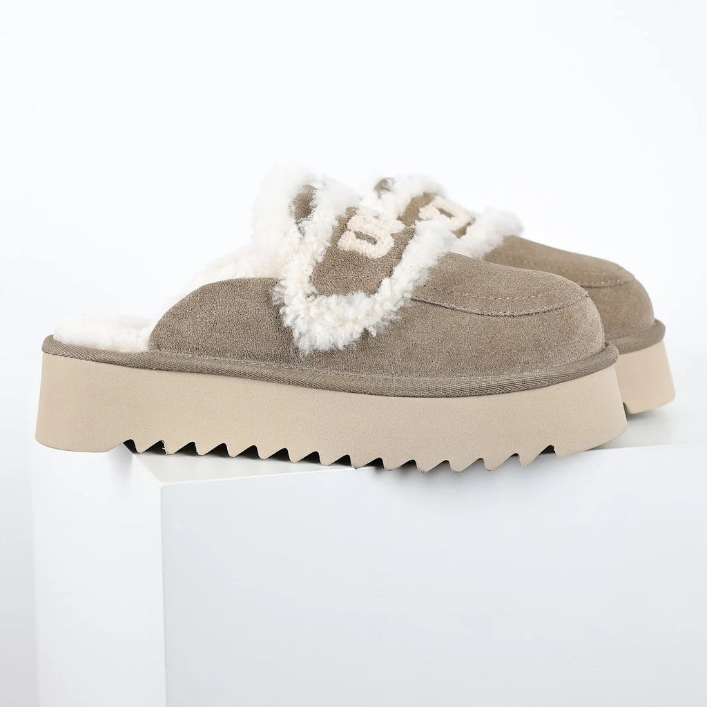 UGG Logo Plush Platform Mule – Sherpa-Lined, Brown | Women's Platform Slipper