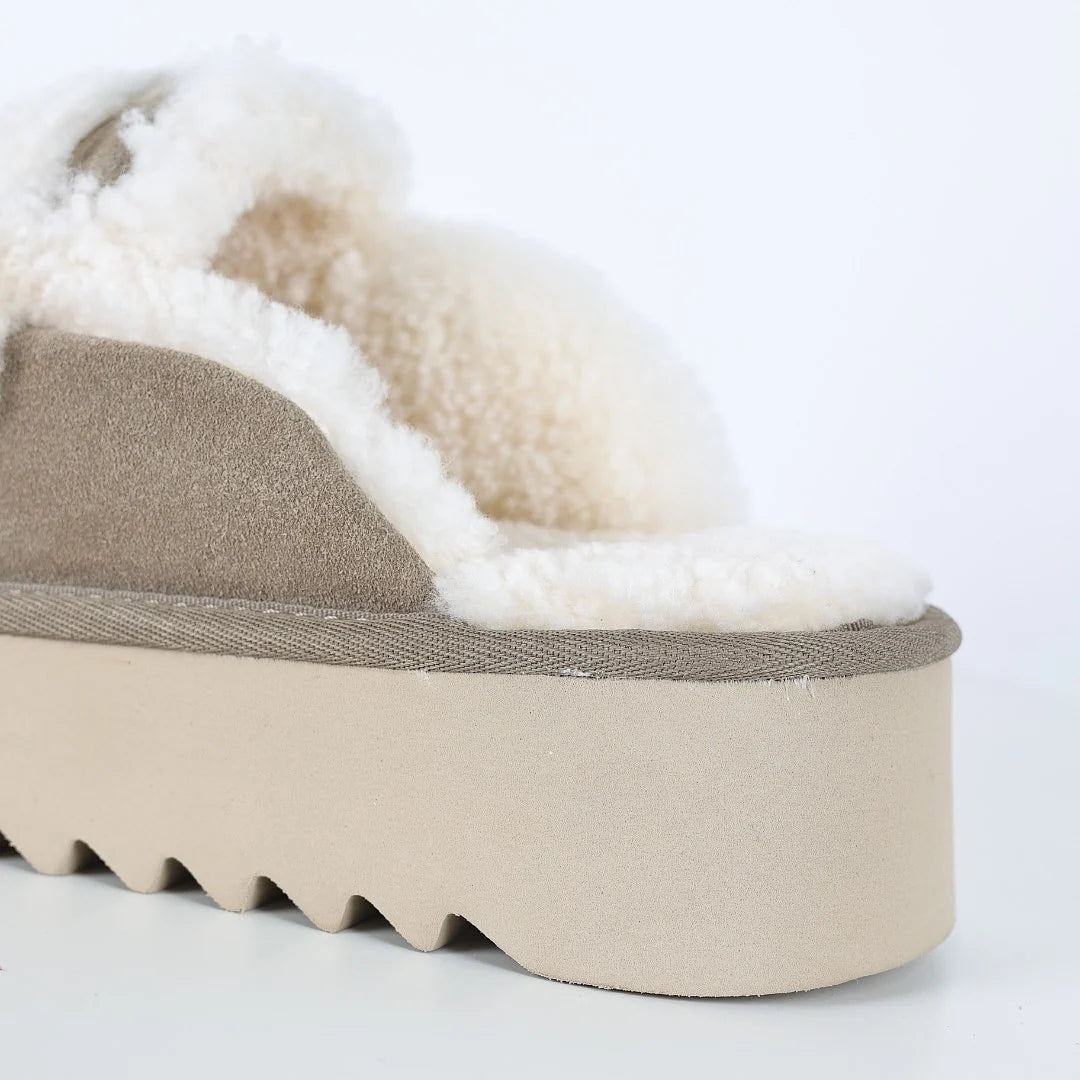 UGG Logo Plush Platform Mule – Sherpa-Lined, Brown | Women's Platform Slipper