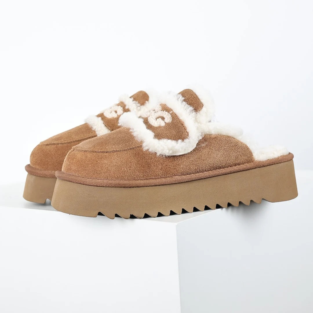 UGG Logo Plush Platform Mule – Sherpa-Lined, Chestnut | Women's 35–40