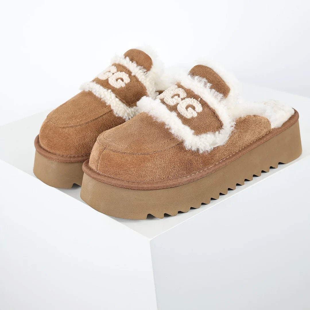 UGG Logo Plush Platform Mule – Sherpa-Lined, Chestnut | Women's 35–40